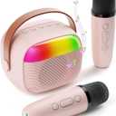 Mini Karaoke Machine for Kids, Toy for Girls Portable Bluetooth Speaker with 2 Wireless Microphones, Fashion Toy Gifts for Christmas Birthday, for 3 4 5 6 7 8+ Year Old Girls Gifts(Pink)