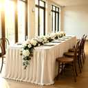 6FT Beige Table Skirt for Rectangle Tables Wrinkle Resistant Polyester Pleated Ruffle Table Skirt for Wedding Banquet Baby Shower Birthday Party Decoration Desk Skirt for Teacher Desk
