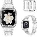 Mosonio Compatible with Apple Watch Band 38mm 40mm 41mm 42mm 44mm 45mm 46mm 49mm with 2 Pack Case Women, Jewelry Replacement Metal Bands Strap with Bling PC Protective Case for iWatch Ultra SE Series 10/9/8/7/6/5/4/3/2/1 (Silver)