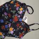 Halcurt Women's Twist Front Push Up One Piece Swimdress Ruched Swimsuit with Skirt Retro Bathing Suit Overall Floral S