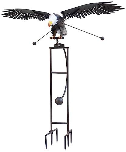 Red Carpet Studios Garden Stake Yard Art Metal and Glass Balance Rocker with 6-Prong Stake, Jumbo 6.16 Feet Tall, Flying Eagle