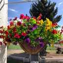 Artificial Faux Hanging Plants Flowers Basket for Summer Autumn, Colorful Daisy Flowers Eucalyptus UV Resistant Look Real for Outdoor Outside Porch Decoration