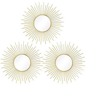 3 Pack Metal Mirrors for Wall Sunburst Wall Mirrors Home Décor Decorative Hanging Wall Art for Living Room Bedroom Entryway (Gold, Sunburst)