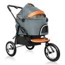 Dog Stroller for Medium Dogs - 3 in1 Small Pet Strollers Zipperless Dog Cat Stroller 3 Wheels with Detachable Dogs Carriage,Jogging Tires,Storage Basket and One-Button Folding Frame for Pets Walk (Grey Dark)