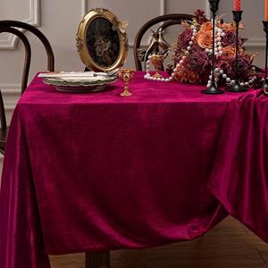 SoarDream Burgundy Velvet Tablecloth 60x102 Inch Soft Rectangular Table Overlay for Christmas Cake Table Holiday Dinner Decor