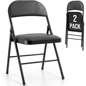 OLIXIS Padded Folding Chairs Set of 2, Portable Foldable Patio Dining Chairs, Heavy Duty Metal Frame, for Kitchen, Dining, Office, Wedding, Garden, Party, Outdoor, Indoor, Black