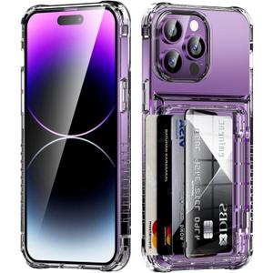for iPhone 14 Pro Case Wallet Clear Protective Phone Case with Credit Card Holder Heavy Duty Protection Shockproof Anti-Scratch Anti-Yellow Cover for iPhone 14 Pro 6.1 inches Transparent