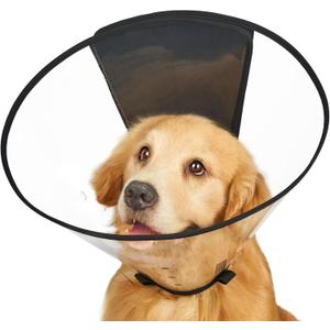 Dog Cone Collar, Transparent Recovery Cone for Large Dogs Soft Elizabethan Collar, After Surgery to Prevent Licking Wound, Enhanced Visibility, L