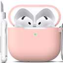 R-fun for AirPods 4 Case with Cleaner Kit,Full Protective Soft Skin Silicone Cover with Keychain for AirPods 4 Gen Case for Men Women,Compatible with Apple AirPods 4th Genaration Case 2024,Sand Pink