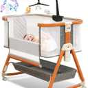 3 in 1 Bassinet,Baby Bassinets Bedside Sleeper with Musical Toy,Adjustable Height Bedside Bassinet for Baby with Wheels and Storage Basket,4-Sided Mesh Bedside Crib for Newborn 0-6 Months (Grey)