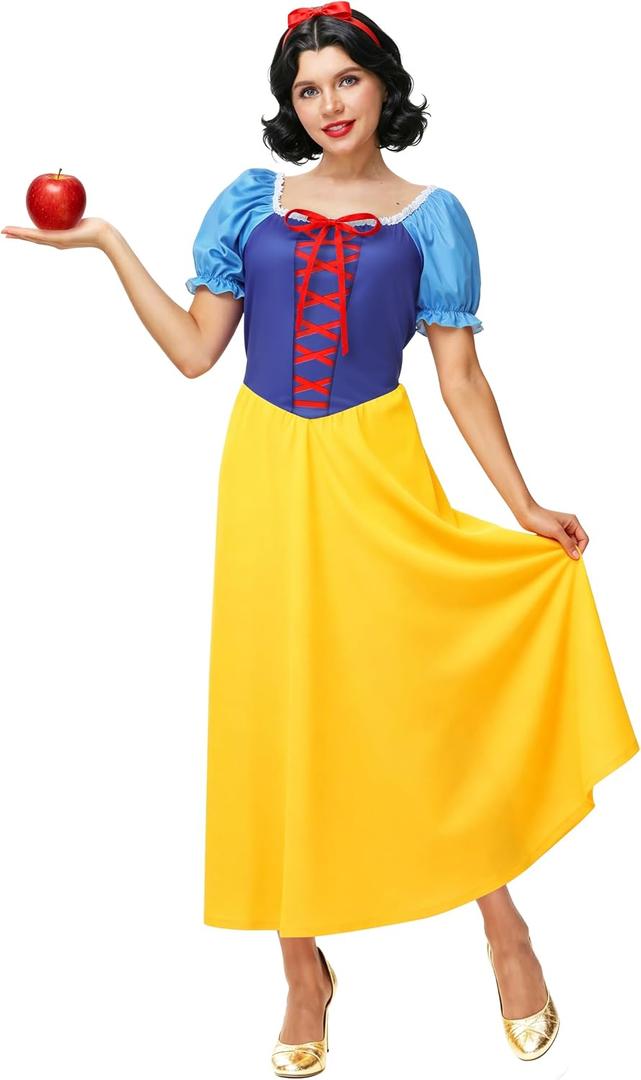 AOBUTE Womens Princess Costume Halloween Fairytale Blue Yellow Dress, Small