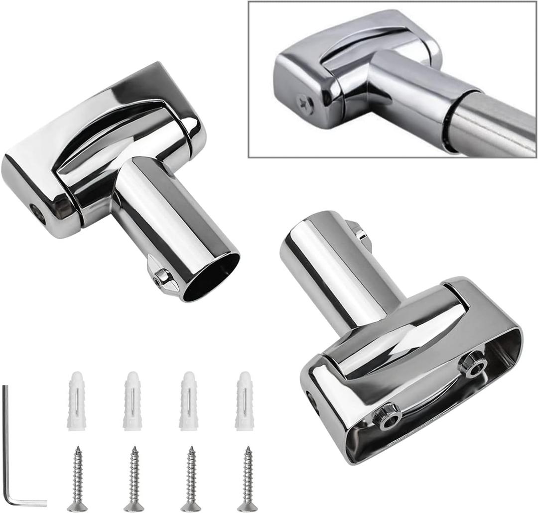 Shower Curtain Rod Bracket, 2Pcs Zinc Alloy Shower Curtain Rod Single Swivel Flange Easy Installation Heavy Duty Curtain Rod Wall-Mount 180 Rotation Bracket with Screws