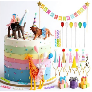 Gemscream 39 Pcs Safari Animal Cake Toppers Party Cake Animal Decorations Jungle Figures with Hats Mini Balloons for Wild Zoo Theme Party Birthday