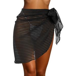 Geyoga Women Crochet Cover up Skirt Triangle Shawl Hollow Out Bikini Mermaid Skirt Bathing Suit Cover up Beach Skirt (Black)