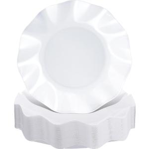 Zhehao 25 Pcs 8 Inch White Scalloped Plastic Plates Breakproof Light Weight Dessert Dinner Appetizer Plates for Wedding Baby Shower Bridal Gender Reveal Birthday Pastel Party Supplies