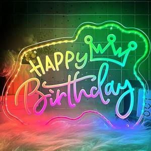 jiezumo Happy Birthday Neon Sign for Wall Decor, Large Colorful Dimmable Neon Light Signs, USB Powered Warm LED Light Up Sign for Bedroom Birthday Party Decoration Gifts for Kid Girl Boy (13 x 16 in)