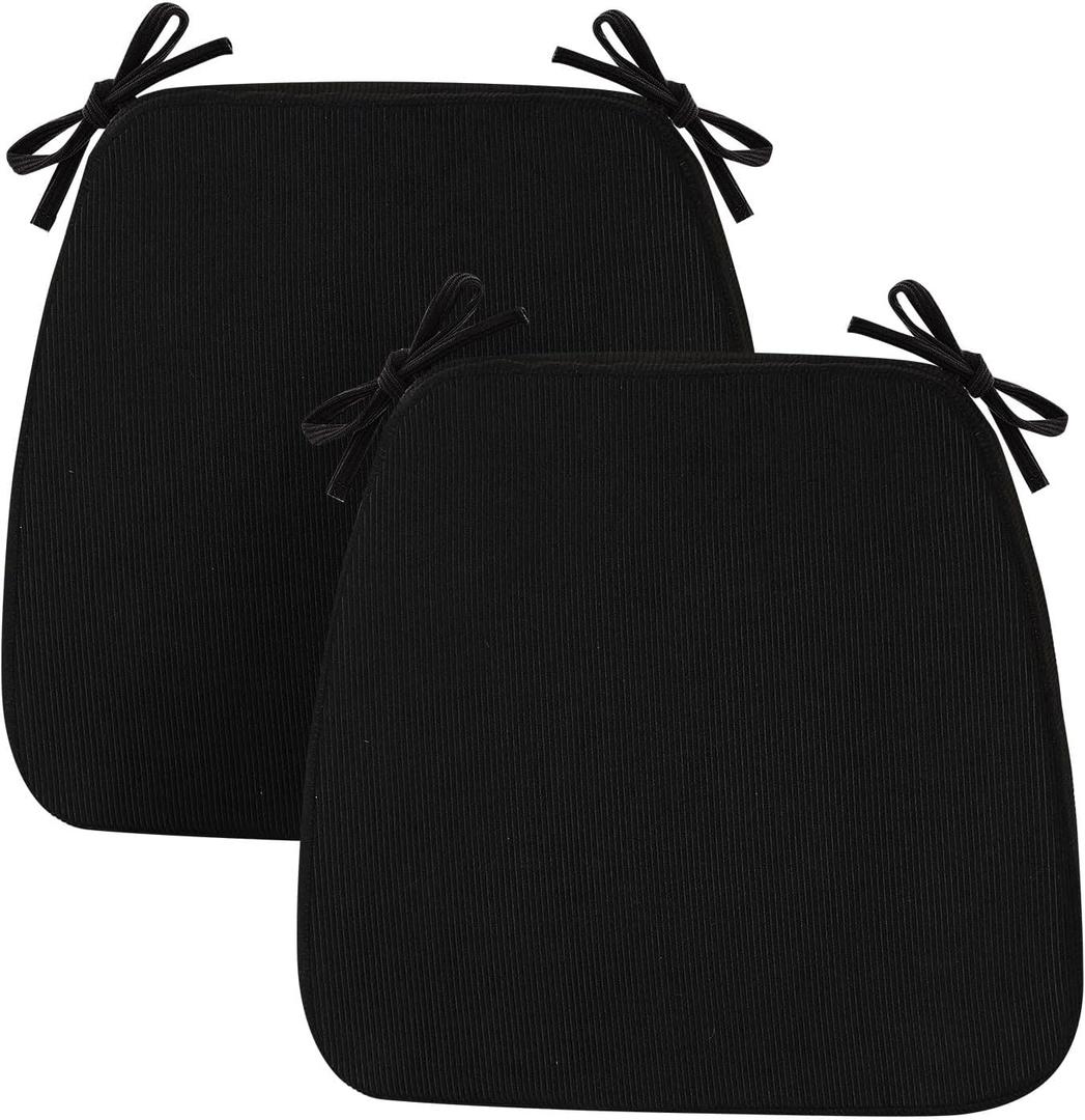 Chair Cushions for Dining & Kitchen Chairs 2'' Thick High-Density Foam with Gel-Infused Non-Slip Removable Washable Cover Ties Comfortable & Breathable Seat Pads (Black, 2 Count (Pack of 1))