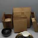 Stone Lain Florian Modern Porcelain 16 Piece Dinnerware Set, Plates and Bowls Set, Dish set for 4, Black And Golden Rim