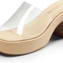 DREAM PAIRS High Chunky Platform Heels for Women Fashion Comfort Slip on Square Open Toe Block Heel Sandals (9, Nude-clear)