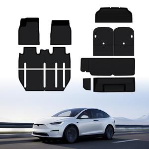 BASENOR 10PCS Floor Mats 7-Seater for Tesla Model X 2022-2026 | All Weather Cargo Liner Mat XPE Car Mats Anti-Slip Trunk Mat Back Seat Cover [Proprietary Design] Model X Plaid Accessories