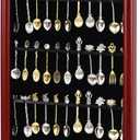 60 Souvenir Tea Spoon Display Case Collection Collector Rack Wall Mount Wooden w/98% UV Acrylic Door Lockable(60 Spoons-Cherry)