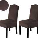H.VERSAILTEX Velvet Dining Chair Covers Stretch Chair Covers for Dining Room Set of 2 Parson Chair Slipcovers Chair Protectors Covers Dining, Soft Thick Solid Velvet Fabric Washable, Brown Striped