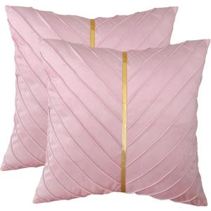 Pink Velvet Pillow Covers 20x20 Pack of 2 with Gold Leather Valentine's Day Decor Couch Pillowcases Luxury Modern Soft Throw Pillow Cover Spring Summer Home Decor for Wedding Sofa Bed
