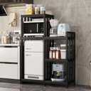 6-Tier Microwave Stand, Freestanding Kitchen Baking Rack, Height Adjustablebakers Shelf, Spice Rack, Mini Fridge, Coffee Bar for Living Room Black, 37.4x15.7 x51.2 in