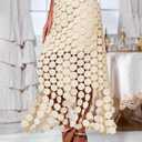 Cicy Bell Womens Hollow Out Maxi Skirts Summer High Waisted Boho Fringe Hem Long Skirt (Beige, S)