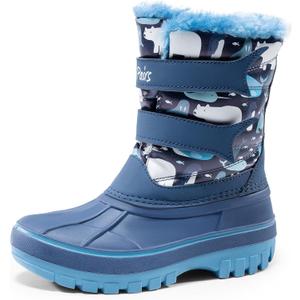 DREAM PAIRS Boys Girls Snow Boots Water-Resistant Outdoor Sport Warm Cozy Anti-Slip Cute Ankle Winter Shoes for Toddler/Little/Big Kid,Size 2 Little Kid,Blue/Navy,DUCKO