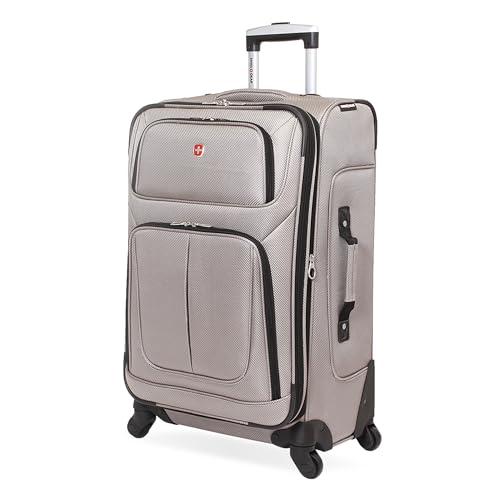 SWISSGEAR Sion Softside Expandable Spinner Luggage Durable Lightweight Travel Suitcase, Pewter, Checked-Medium 25-Inch