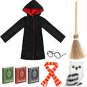 8 Pcs Christmas Elf Doll Clothes Accessories Wizard Elf Doll Costume Includes Wizard Robe Broom Scarf Mini Glasses Mini Book and Owl for Christmas Halloween Elf Clothing Dress up Accessories Supplies