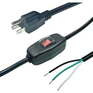 FILSHU 10FT 18 Gauge 3 Prong AC Power Cord Cable with ON/Off Switch, Pigtail (Open End Wiring), NEMA 5-15 Plug SJTW 18AWG 10A125VAC