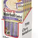 INABA Churu Hairball Control, Functional, Creamy Lickable Pure Cat Treat with Taurine & Vitamin E, 0.5 Ounces Each, 24 Tubes (4 per Pack), Tuna Recipe