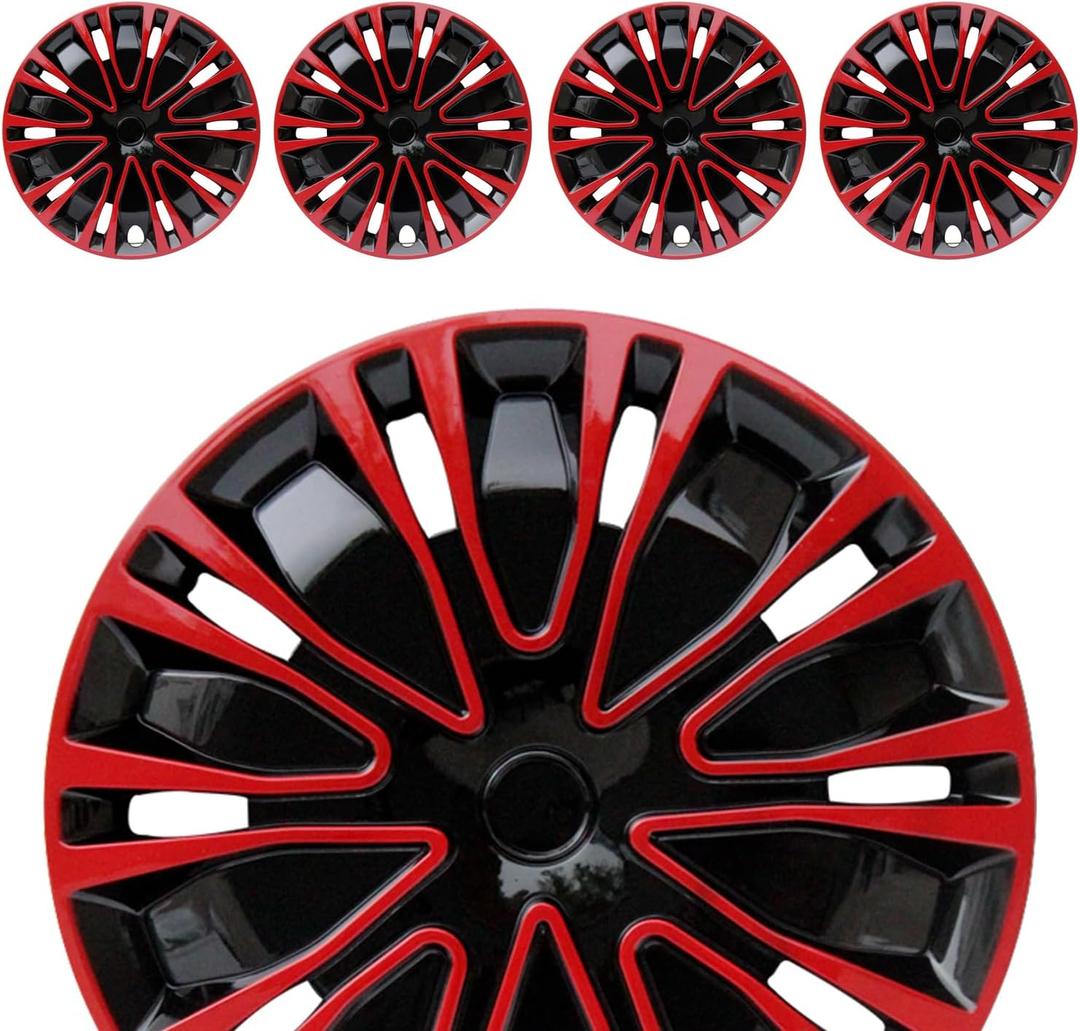 Hubcap Wheel Cover Replacement R14 Hub Caps Universal-Fit Steel Wheel Rim Cover ABS Material Exterior Accessories for Car Truck SUV -Set of 4, 14-inch, Red-Black