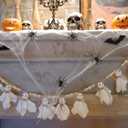 Halloween Garland 7ft Cute Ghost & Wooden Beads - Handmade Rustic Halloween Garland Banner for Mantle Fireplace Farmhouse Indoor Fall Home Decoration, White