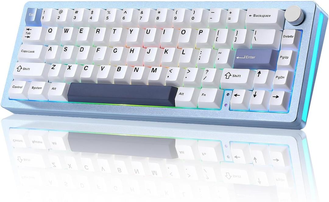 YUNZII AL66 Wireless Mechanical Keyboard,Full Aluminum CNC,65% Knob Control,Bluetooth/2.4G/Wired,Hot Swappable Pre-lubed Switches,Gasket Mounted RGB for Win/Mac (Milk Switch, Blue)