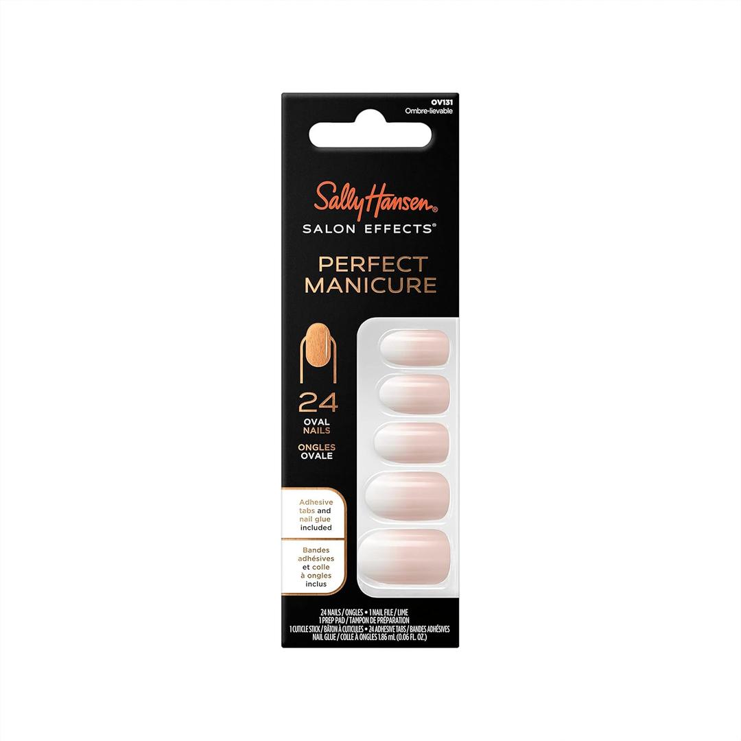 Sally Hansen Salon Effects Perfect Manicure, Ombre-Lievable, Press On Nails, Oval Shaped, Non-Damaging Adhesive Tabs, File, and Alcohol Pad Included (Pack of 3)