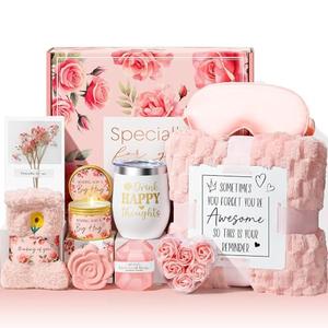 Mothers Day Birthday Gifts for Women Self Care Gift, Rose Spa Gift Baskets Bath Set Get Well Soon Care Package Easter Gifts for Women Mom Her Sister Friend Wife Grandma Teacher Nurse w/ Blanket