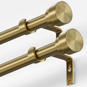 Oneach 2-Pack Heavy Duty Curtain Rods for Windows 28 to 48 Inch, 1 Inch Pole Adjustable Curtain Rod Set with Easy Installation and Modern Design (Antique Gold, 16 to 60 Inch)