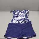 B2prity Women's Tankini Swimsuit Tummy Control Ruched Two Piece Bathing Suit Push Up Modest Swim Suits with Shorts Size L, Navy Blue 