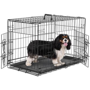 Sweetcrispy Medium Dog Crate with Divider Panel, 30 Inch Double Door Folding Metal Wire Dog Cage with Plastic Leak-Proof Pan Tray, Pet Kennel for Indoor, Outdoor, Travel Sweetcrispy Medium Dog Crate with Divider Panel, 30 Inch Double Door Folding Metal Wire Dog Cage with Plastic Leak-Proof Pan Tray, Pet Kennel for Indoor, Outdoor, Travel