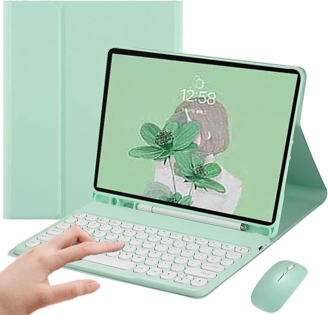 Keyboard Case for iPad 11th Gen A16 2025/iPad10th Generation 2022 with Mouse, Cute Round Key Magnetically Detachable Keyboard Case with Pencil Holder (Mint Green)