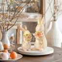 2 Pcs Easter Decorations Spring Glitter Bunny Flower Figurines Gold White Rhinestone Rabbit Resin Statue Set Cute Crystal Bunny Table Gifts or Home Desk Centerpieces Tiered Tray Indoor Decor