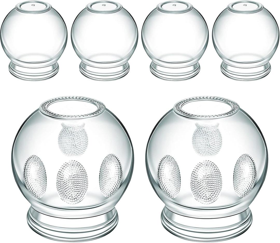 Nuanchu 6 Pieces Glass Fire Cupping Therapy Set Thick Chinese Acupoint Cupping Kit Professional Vacuum Glass Fire Jars with Finger Grips in 2 Sizes for Myofascial Massage Muscle Nerve Joint Pain