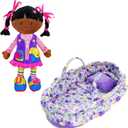 June Garden 2 Pcs Dressy Friends Playset Bundle - Includes 15.5" Dressy Friends Scarlett and Purple Cozy Dream Doll Bassinet