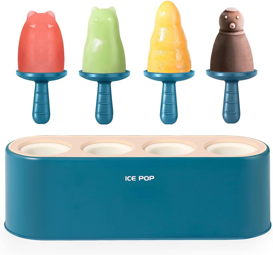 Popsicle Mold Set 4 Pieces Homemade Silicone Popsicle Maker Easy Release Ice Cream Molds Reusable DIY Pop Molds (Blue, WinterWonder Pops)