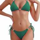 TASHEHE Women's Triangle String Bikini Set Sexy Tie Side Two Piece Swimsuit Cute Halter Bathing Suit (Medium, Dark Green)