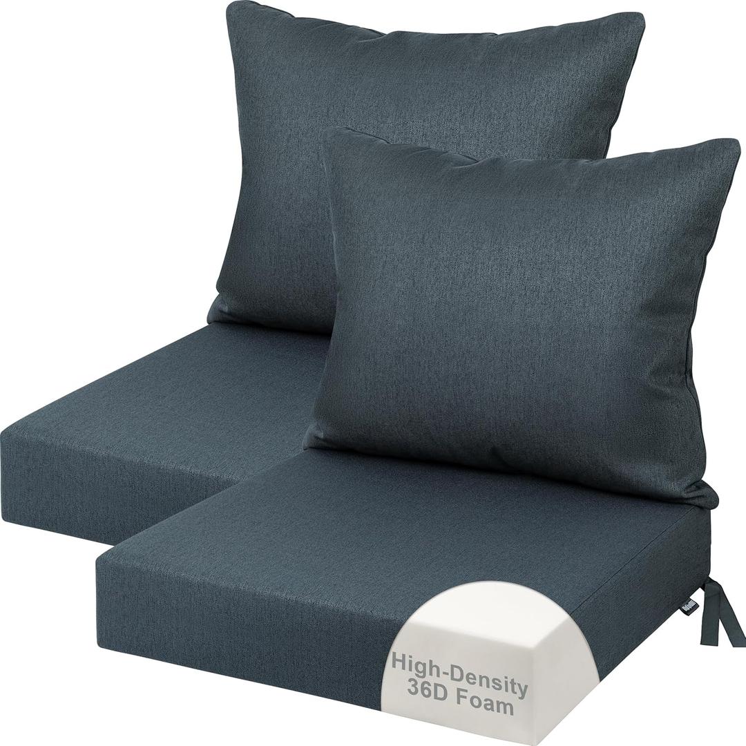 24 x 24 Deep Seat Outdoor Chair Cushions Set of 2, 36D Foam, Slate Blue