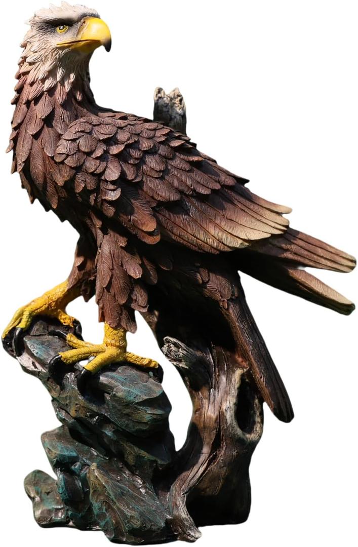 Eagle Statue Brown Resin Bird Sculpture Bald Eagle Statue for Outside Patriotic Decor Outdoor Eagle Figurine Garden Indoor Home Decorative Supplies (8.27 * 4.64 * 11.73in)